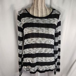 IZ Byer Black & White Stripe Lightweight Split Back Hem Sweater Size Medium